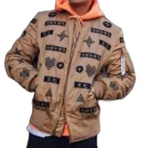 AMERICAN STITCH  Large Bomber Jacket Brown Black Coat 
Patch Size L